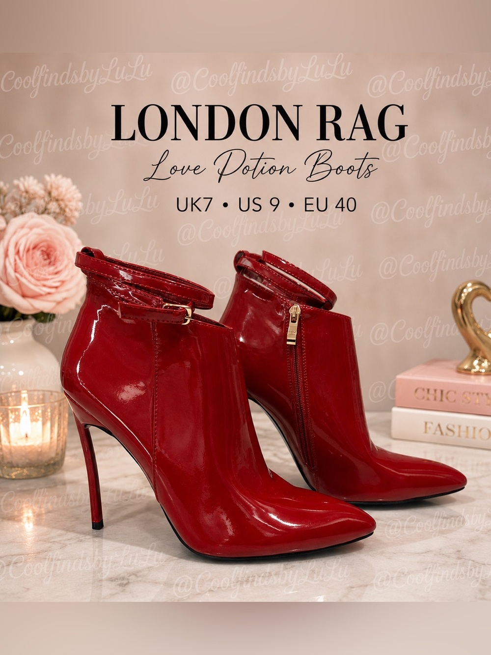 London Rag Love Potion Ankle Boots | Size US 9 Burgundy.